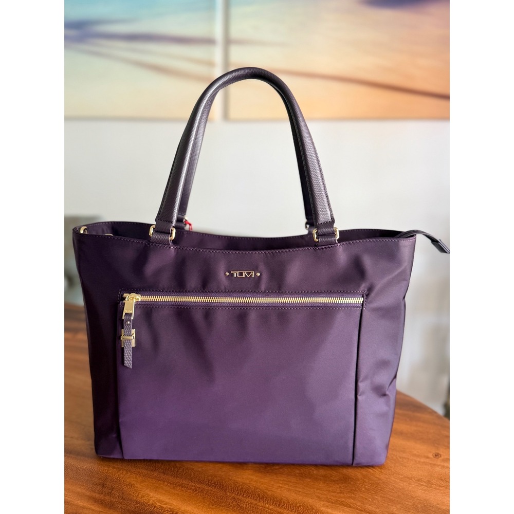 NWT $450 Tumi Voyageur Catarina Medium Laptop Tote Bag Purple Nylon Leather Trim